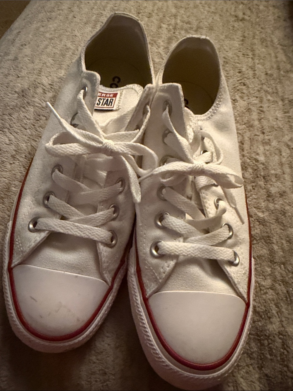 Converse White Canvas Low Top Sneakers with Red Trim (Kids)